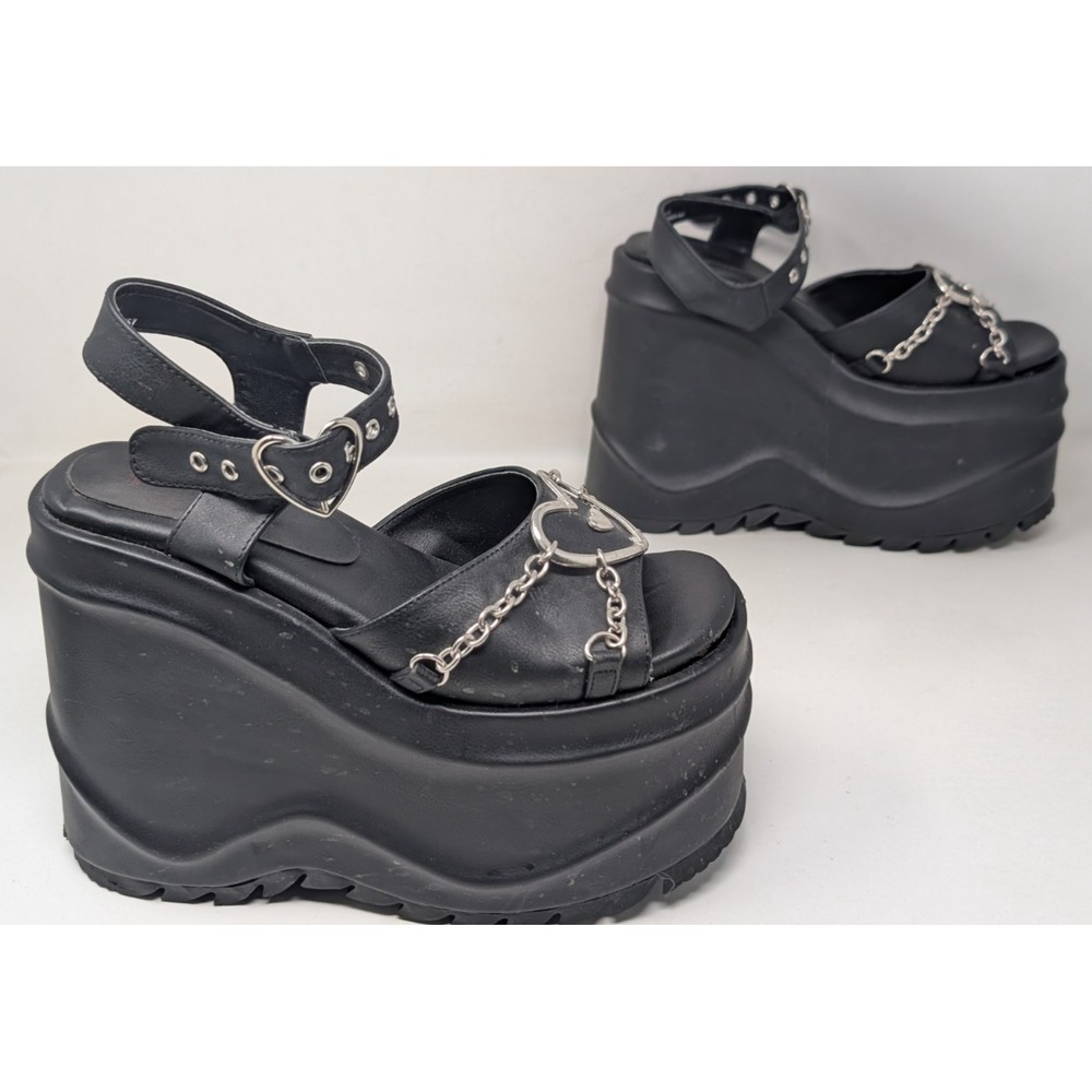Demonia Black Platform Chain Heart Sandals